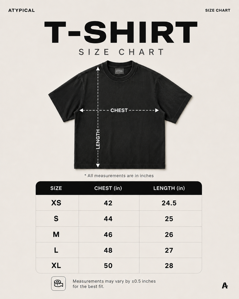Splatter Wash Black size chart