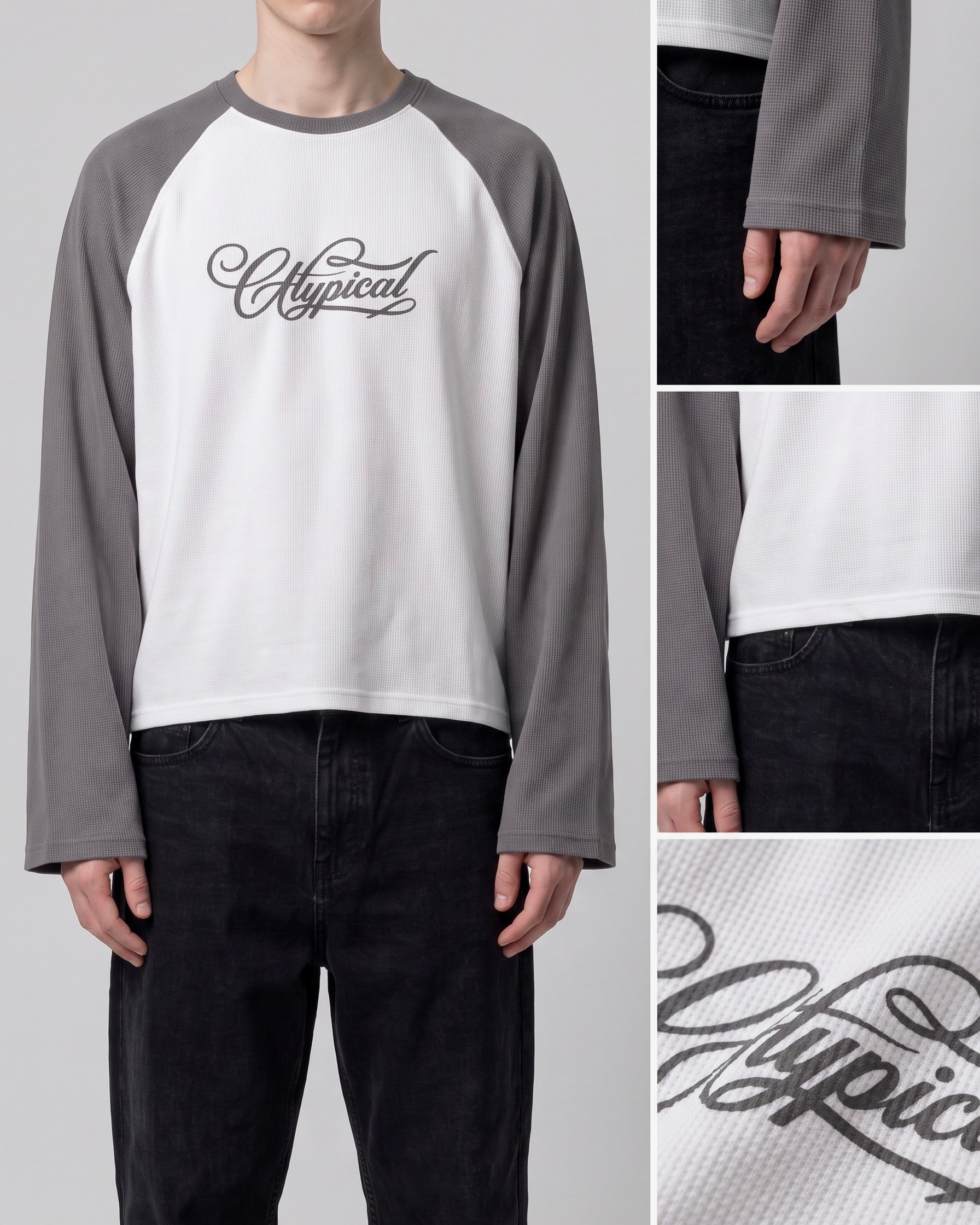 Raglan Waffle Sleeves Grey