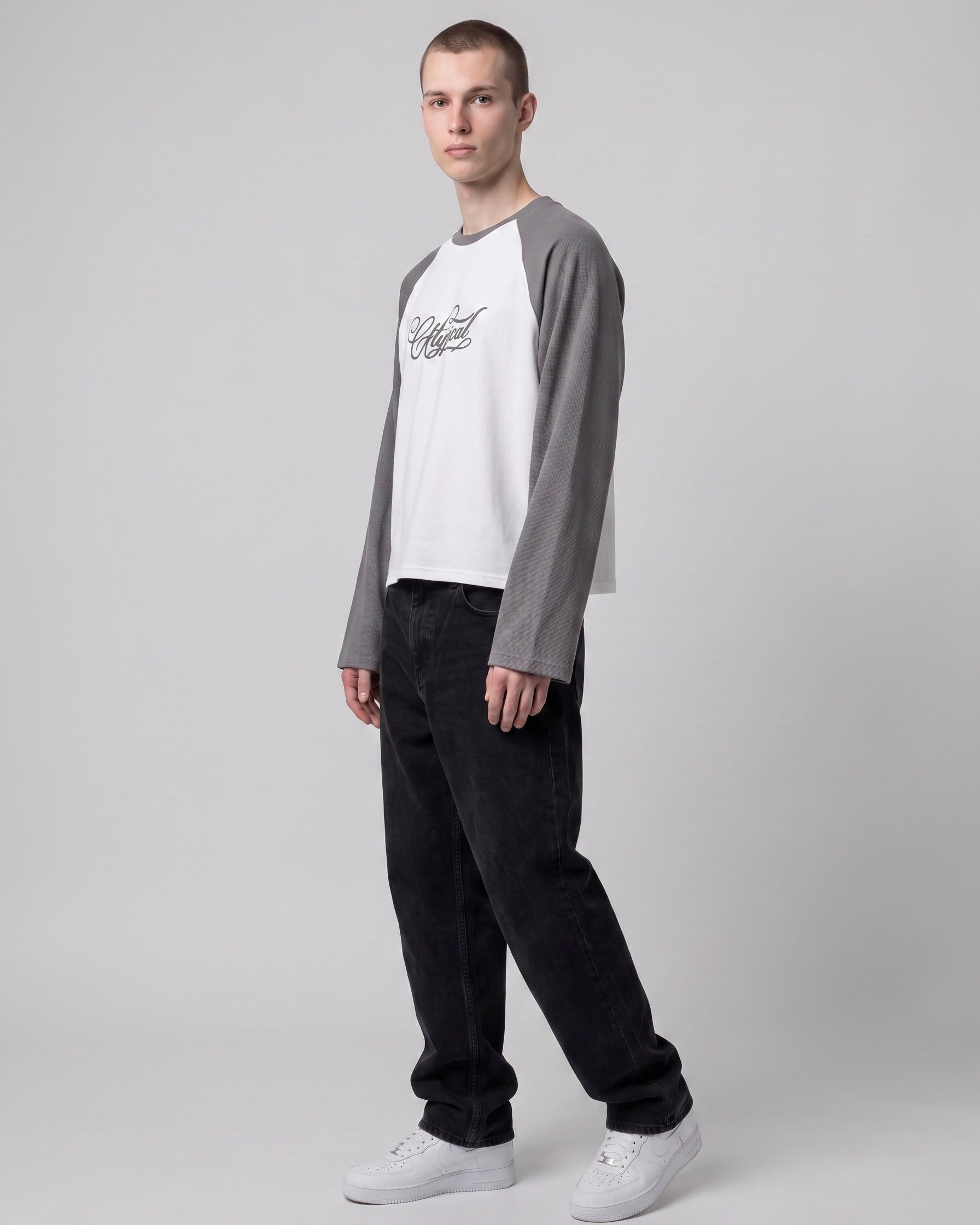 Raglan Waffle Sleeves Grey