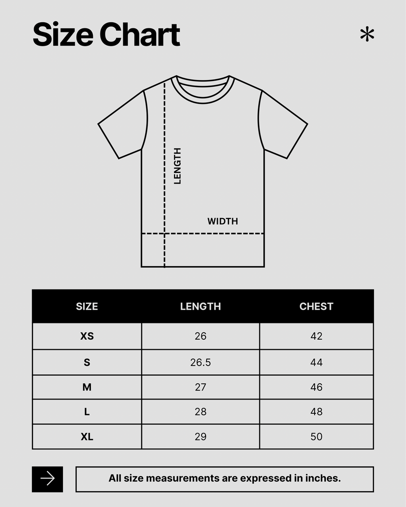 Celestial Rise Waffle Tee size chart