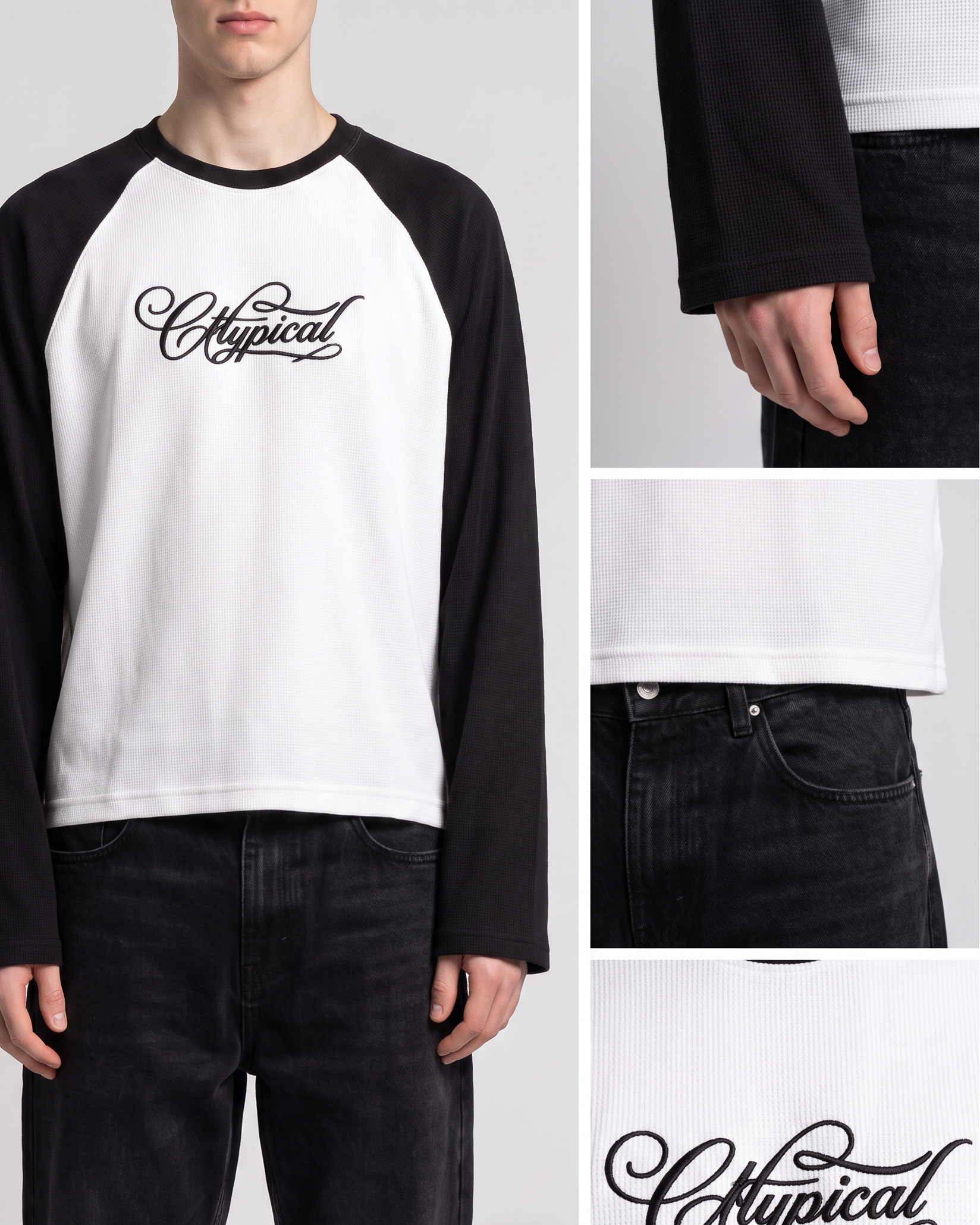 Raglan Waffle Sleeves Black