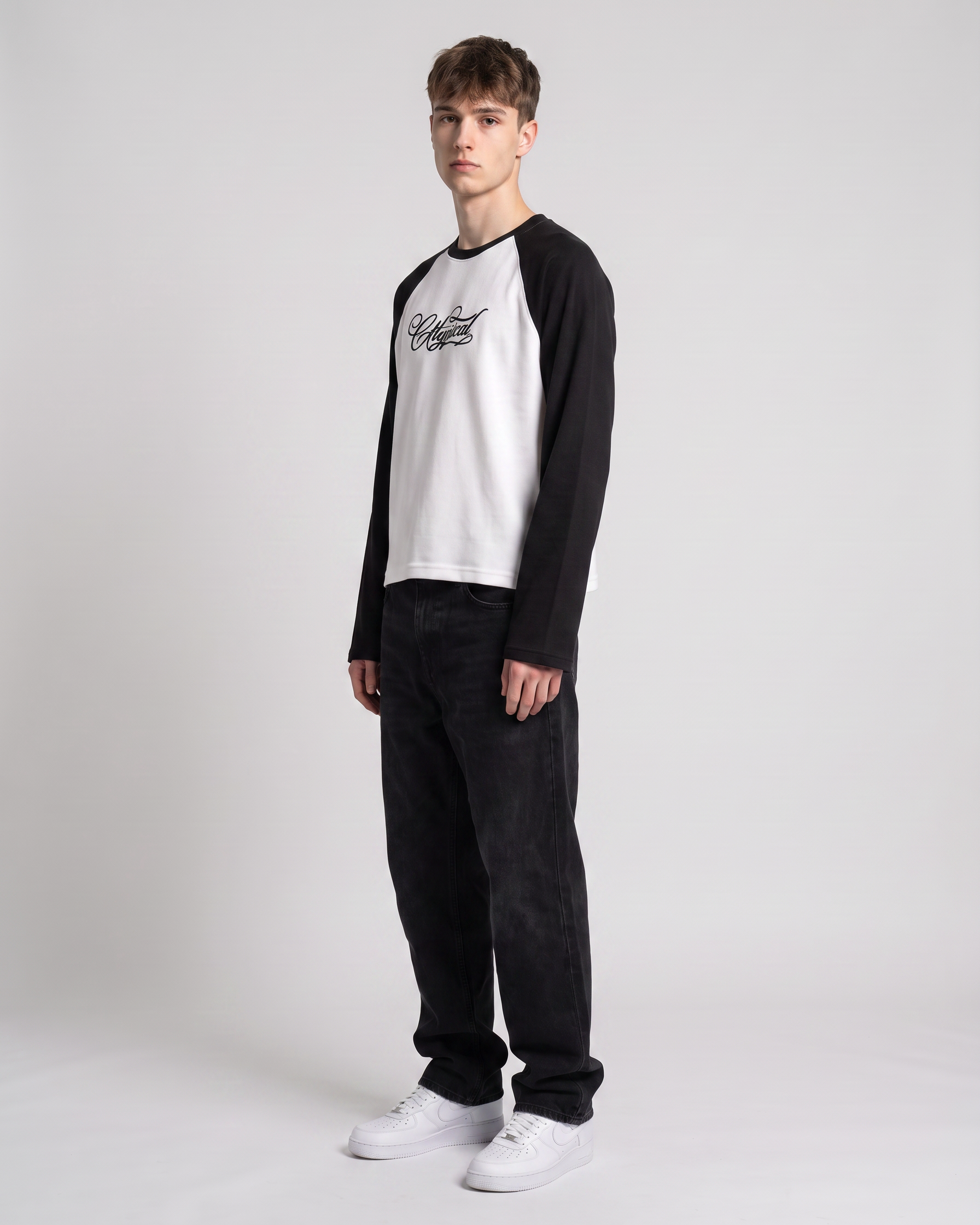 Raglan Waffle Sleeves Black